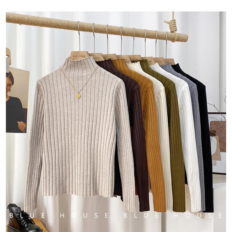  Áo sweater dệt kim tay dài cổ cao gân sọc màu trơn thời trang thu đông cá tính | BigBuy360 - bigbuy360.vn