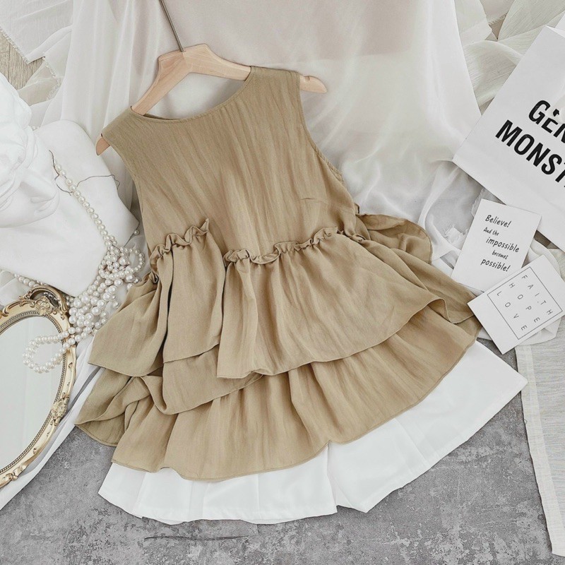 Set áo peplum sát nách bèo tầng + Short