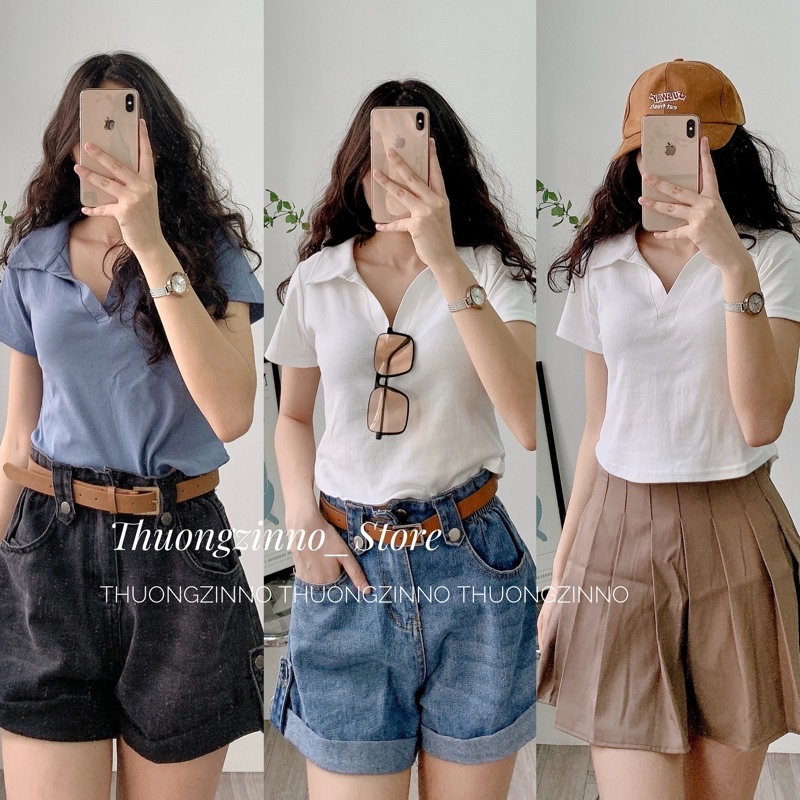 Áo croptop cổ đức nhiều màu hàng Quảng Châu