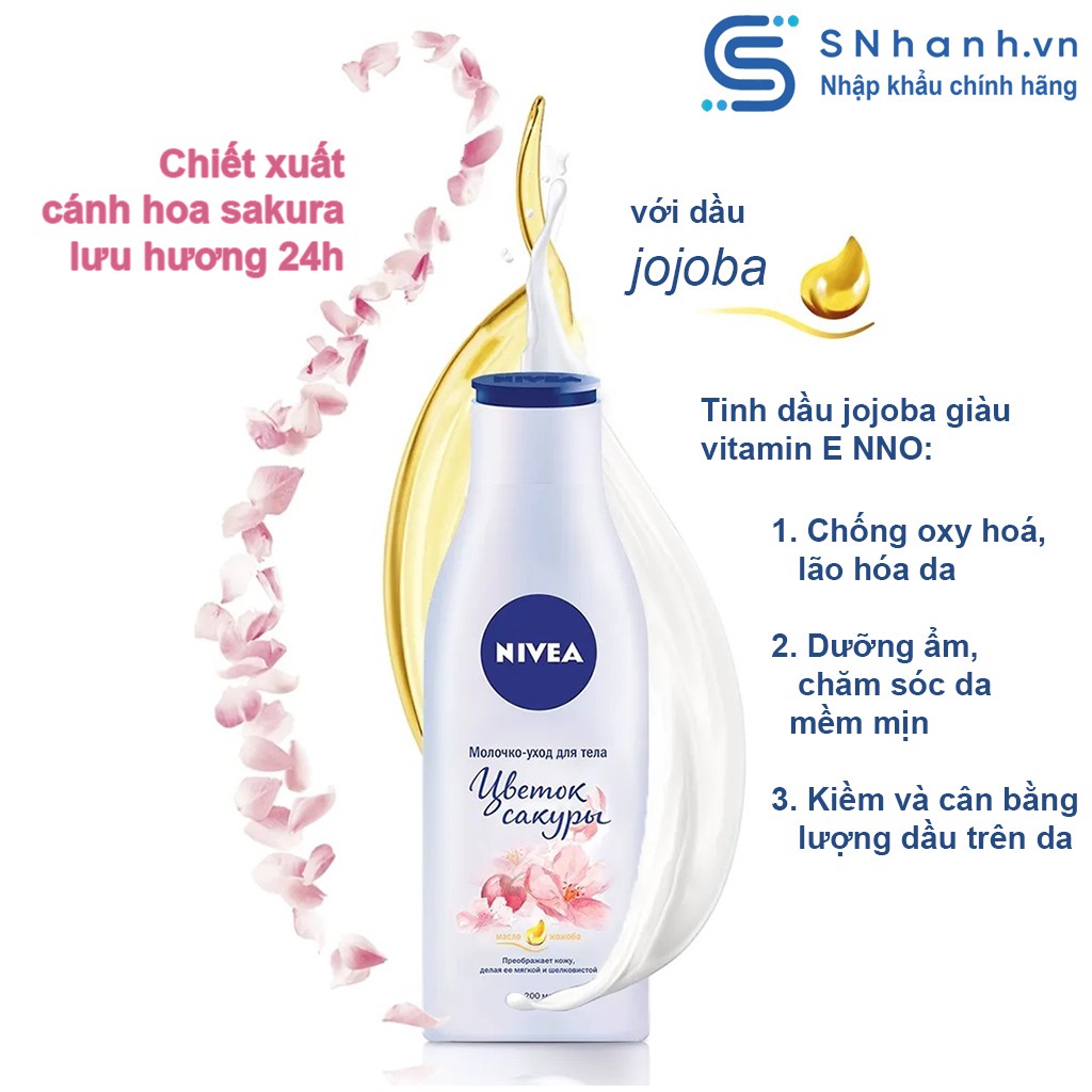 [BẢN NGA] Sữa dưỡng thể Nivea Sakura Nga hương hoa Anh Đào 200ml