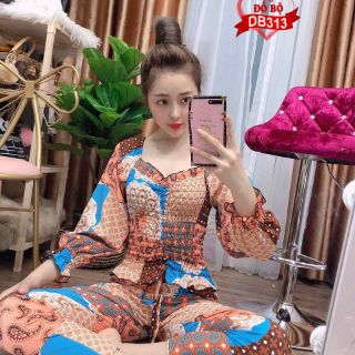 BỘ THỔ CẨM LỤA TAY LỠ QUẦN DÀI NHÚNG EO CỰC XỊN