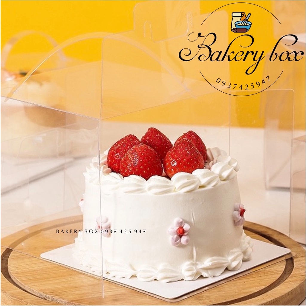 10 Hộp Mica Trong Đựng Bánh Kem Mini Có Quai Xách (15*15*15)