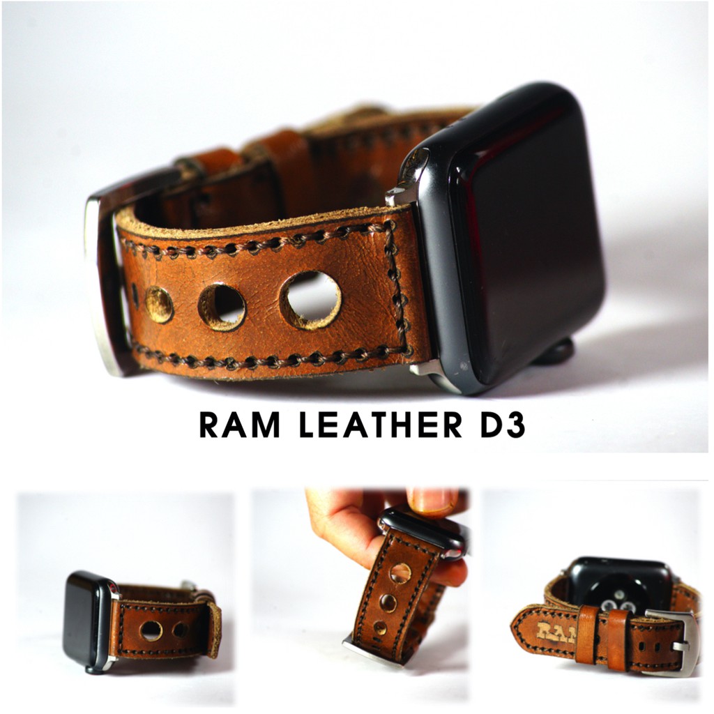 Dây đồng hồ da bò cao cấp nâu đỏ kiểu thoáng khí RAM Leather d3 cực đẹp - tặng khóa chốt và cây thay dây