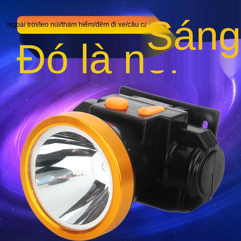 Đèn pha LED độ sáng cao có thể sạc lại tầm xa siêu chống thấm nước ngoài trời soi câu cá ban đêm pin thợ mỏ