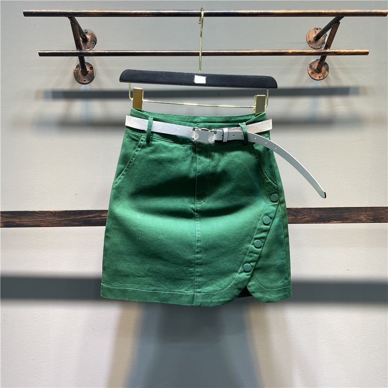 Jiashucheng Chân Váy Ngắn Lưng Cao Màu Trơn Cài Nút Thời Trang Mùa Hè Hàng Mới Đơn Giản Dễ Phối Đồ Dành Cho Bạn Nữ