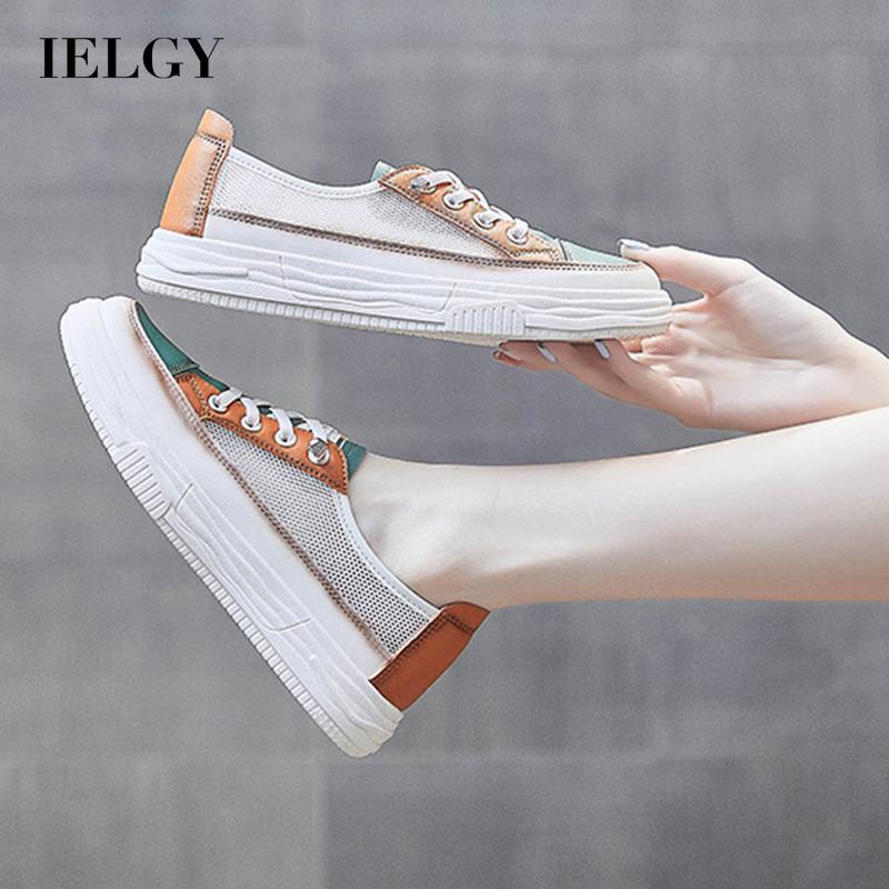 Giày IELGY lưới thoáng khí màu xanh lá/ màu cam phong cách Hàn Quốc thời trang cho nữ