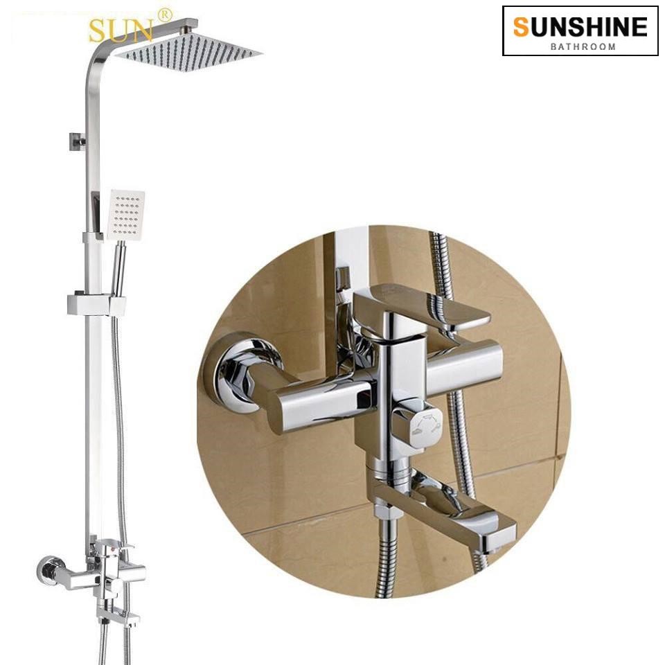 [CHÍNH HÃNG] Bộ vòi sen cây tắm nóng lạnh Inox 304 thân vuông cao cấp Sunshine SS400 (Màu bạc)-Hàng Nhập Khẩu