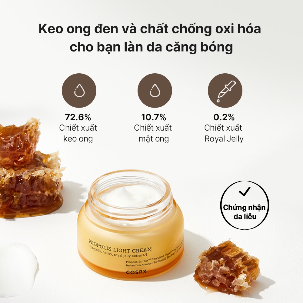 Kem dưỡng ẩm COSRX Propolis Light Cream  65ml chứa thành phần mật ong làm sáng da