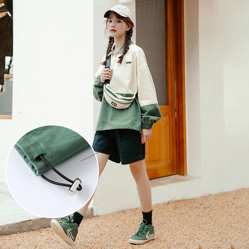 【ZHELIHANGFEI】Áo Sweater Cổ Lọ Dáng Rộng Phối Khóa Kéo Cá Tính Theo Phong Cách Mỹ