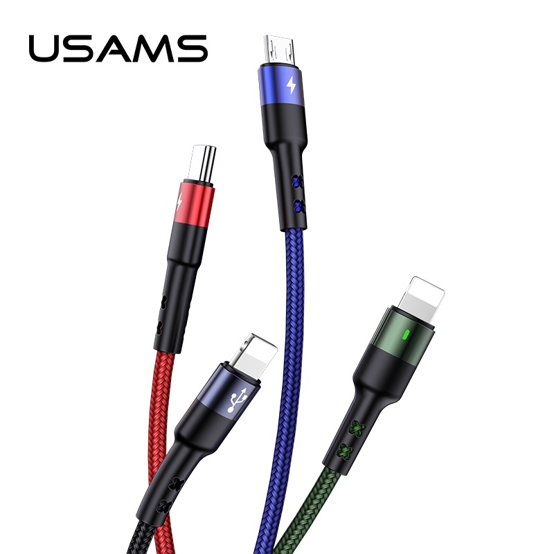 Dây cáp sạc truyền dữ liệu USAMS 2A 4 trong 1 Micro USB Type C IP