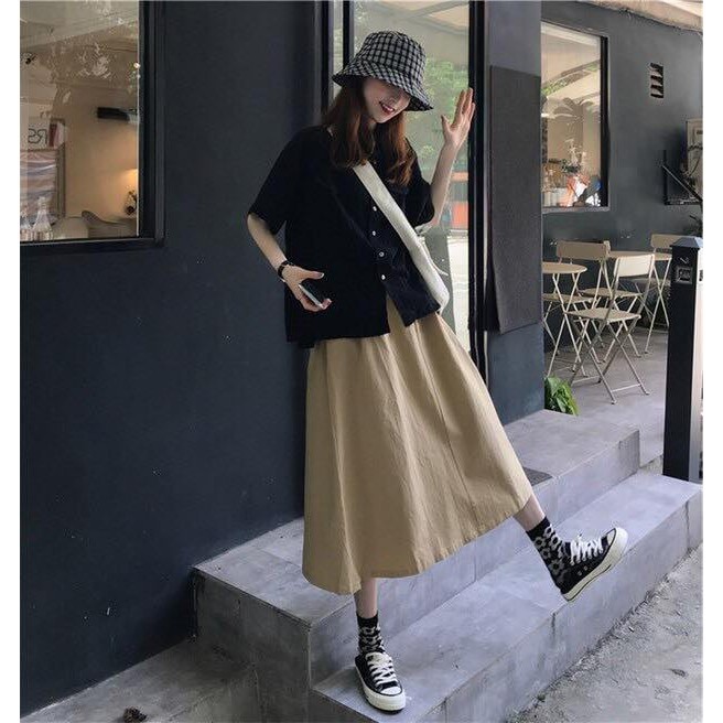 Chân  váy kaki dài-váy công sở-váy dài qua gối- chân váy kaki form dài hình thật vải bao đẹp- | BigBuy360 - bigbuy360.vn