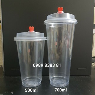 [sỉ] 100 cốc nhựa nắp tim 500ml (Loại xịn UKP)