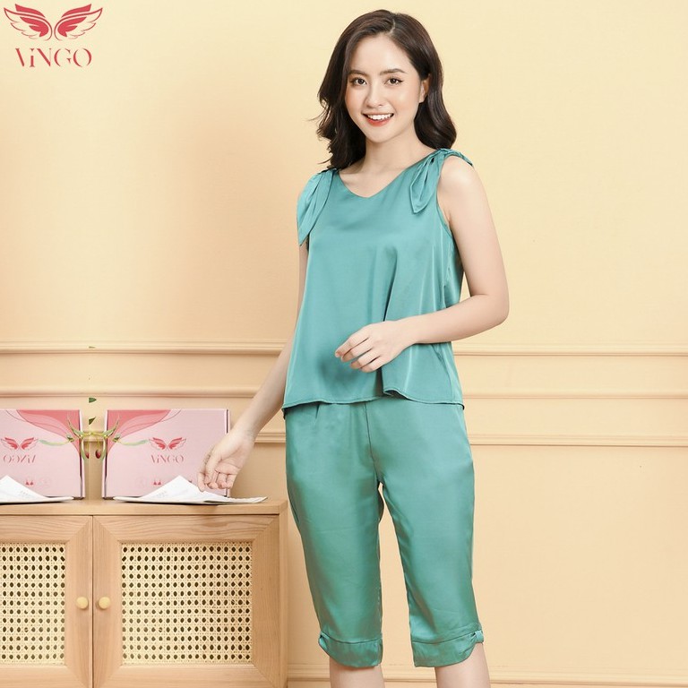 VINGO Bộ Ngủ Nữ Pyjama Lụa Ba Lỗ Quần Lửng Tay Áo Phối Nơ Thỏ/ Cánh Tiên Dễ Thương H069 VNGO | WebRaoVat - webraovat.net.vn