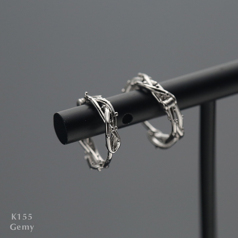 Khuyên tai nam tròn bạc 925 xi bạch kim Forest cá tính, độc đáo, unisex (1 chiếc) | GEMY SILVER K155