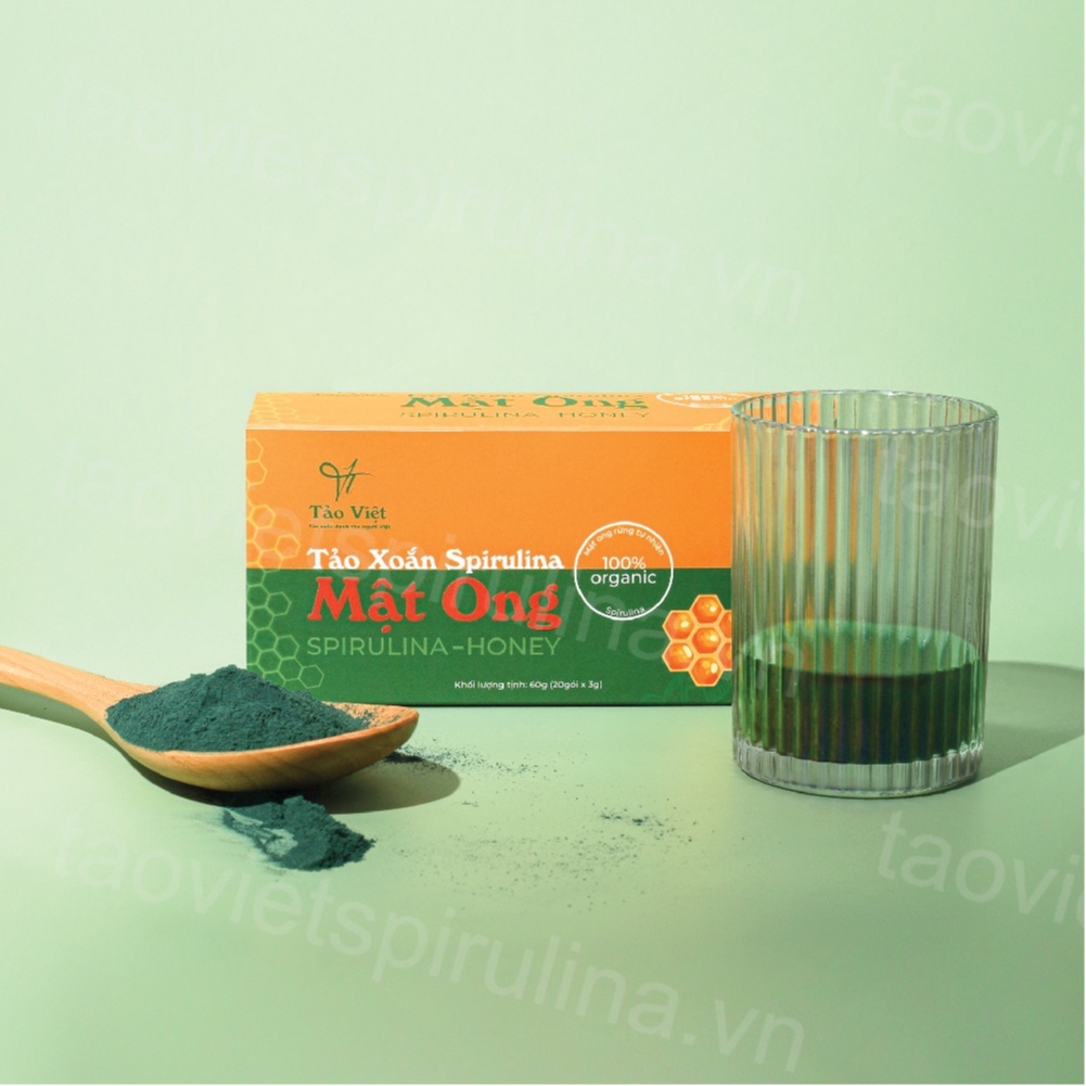 Bột tảo xoắn Spirulina mật ong Tảo Việt dạng bột không tanh chính hãng hộp 20 gói TXM01