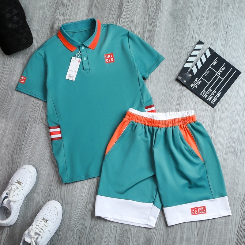 Set uniqlo thể thao nam cổ bẻ, chất liệu cotton cao cấp co dãn bốn chiều OLWEN