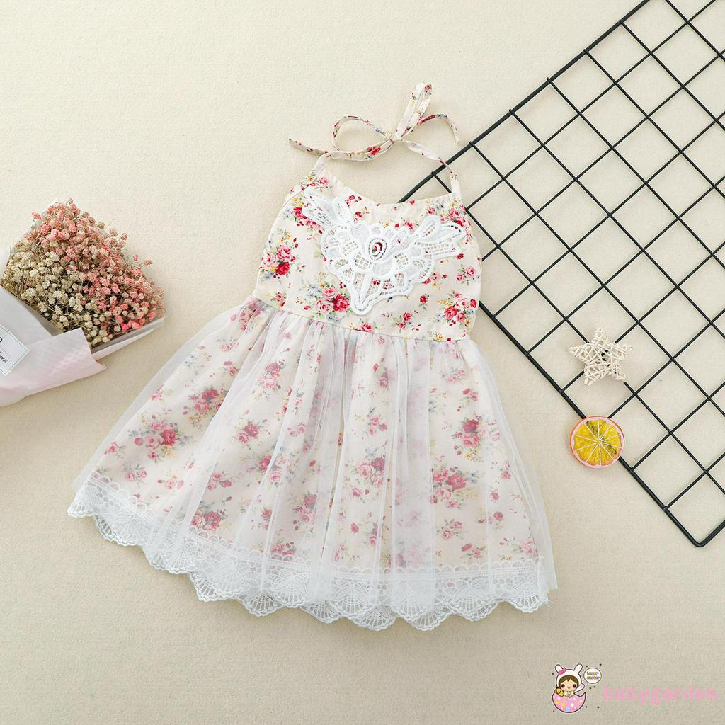 Đầm Dây Họa Tiết Hoa Cho Bé Gái