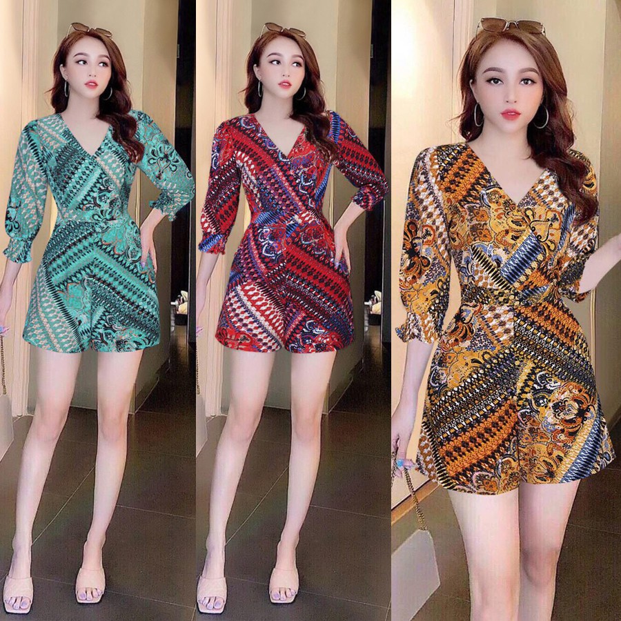 Jumpsuit Ngắn 💕FREESHIP💕 Jumsuit ngắn cổ tim tay lỡ họa tiết dây kéo lưng xinh xắn  Mã số TJ1109 | BigBuy360 - bigbuy360.vn