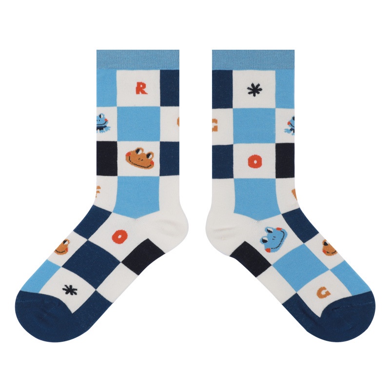 Vớ WAFNHA D110 cotton cổ cao vừa họa tiết ếch hoạt hình xinh xắn dành cho bé gái