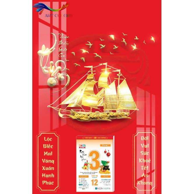 Lịch Gỗ Treo Tường Tráng Gương 2024 Thuận Buồm Xuôi Gió  TẶNG BLOC ĐẠI