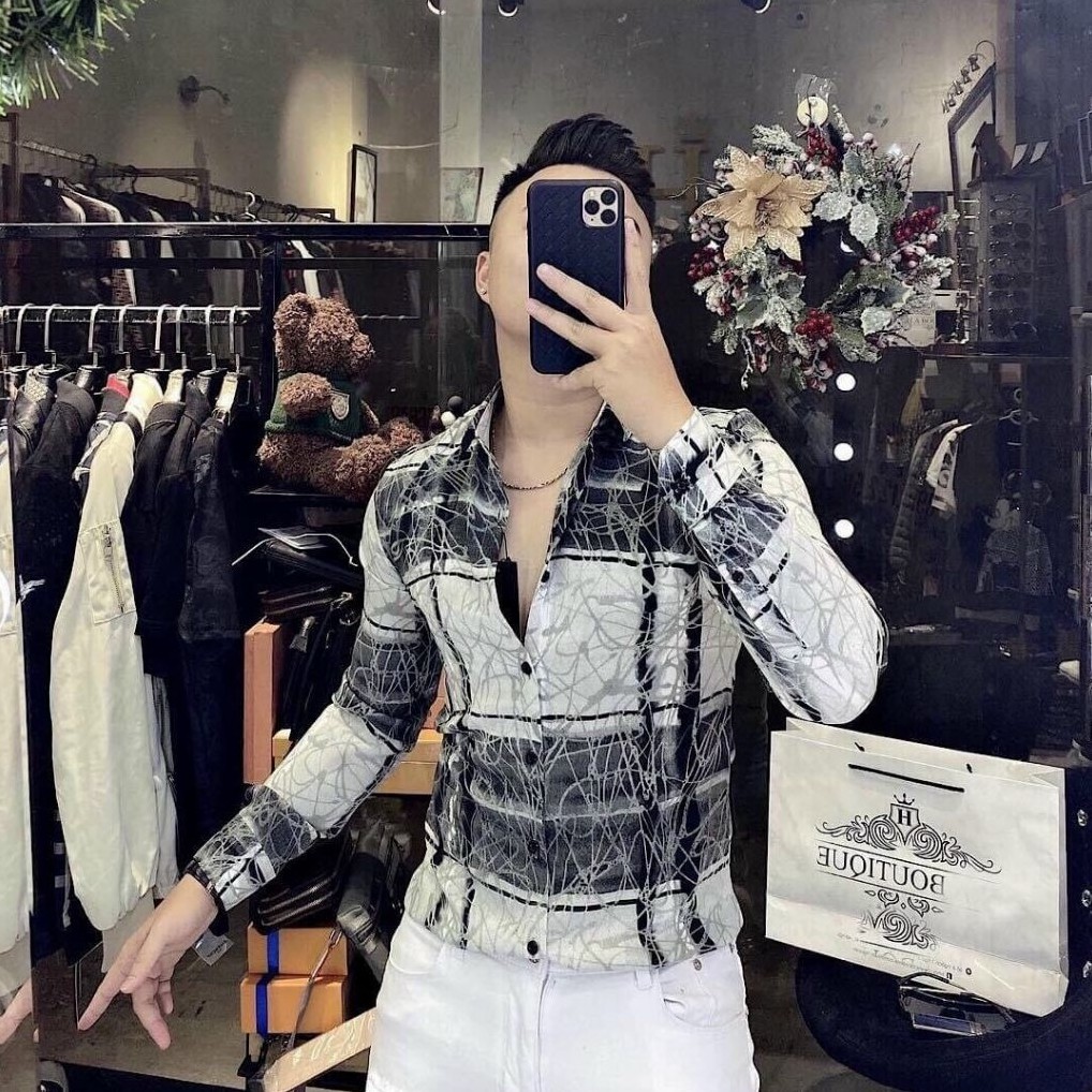 Áo Sơ Mi Nam DRAU Tay Dài đẹp hàn quốc DR368XM Sọc Caro Vuông Đen | BigBuy360 - bigbuy360.vn