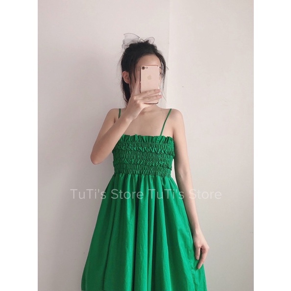 Đầm maxi nhún thun ngực DOLLY DRESS xanh lá