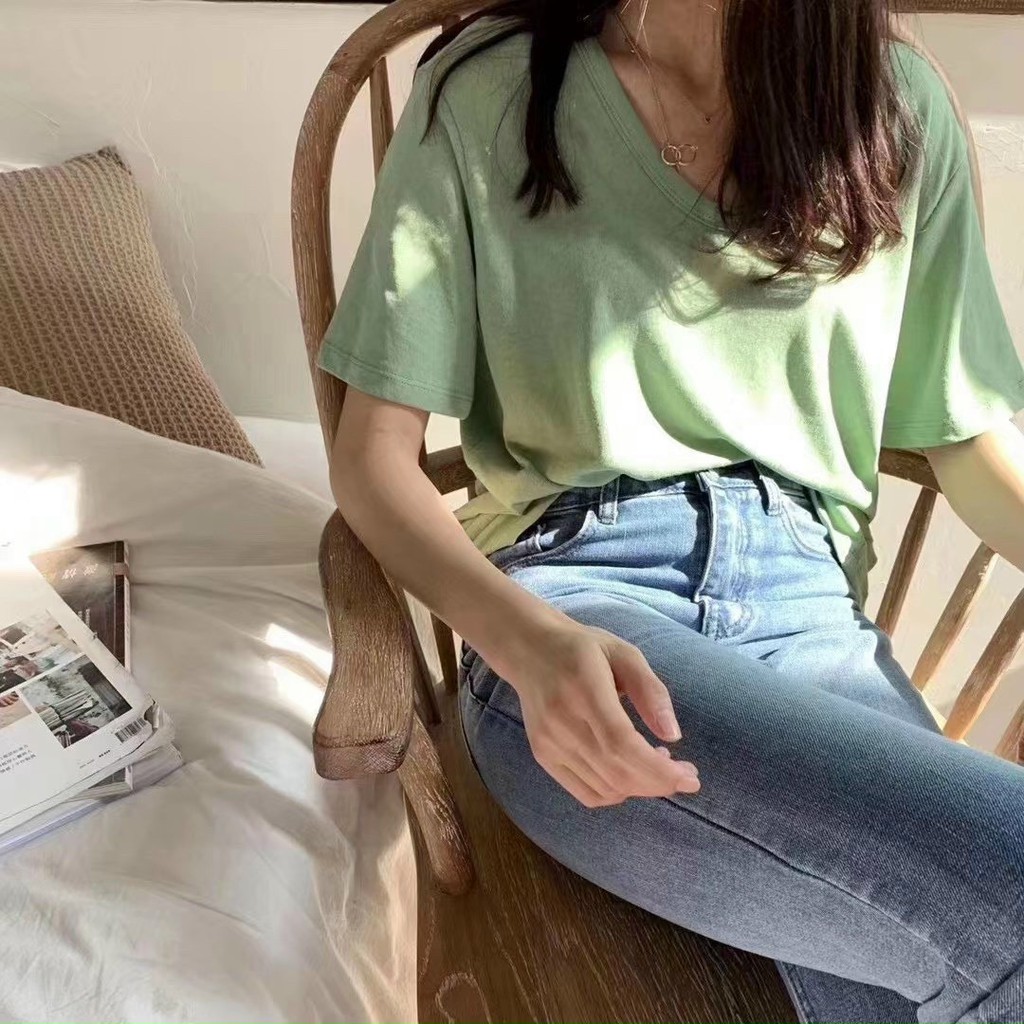 ÁO PHÔNG GIẤY FORM RỘNG CỔ TRÒN MÀU TRƠN BASIC  - ÁO THUN TRƠN CỔ TRÒN | BigBuy360 - bigbuy360.vn