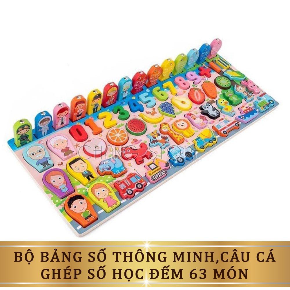 Bộ câu cá có bảng số thông minh cho bé bằng gỗ