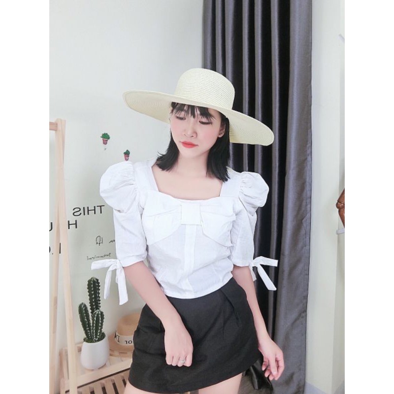 Áo Đũi Nữ, Cổ Thắt Nơ, Tay Lỡ Thắt Đai