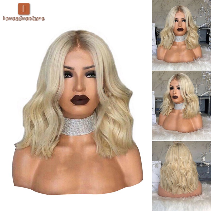 LV△ Women Blonde Wig Short Curly Wavy Synthetic Hair High Temperature Fiber Full Wigs