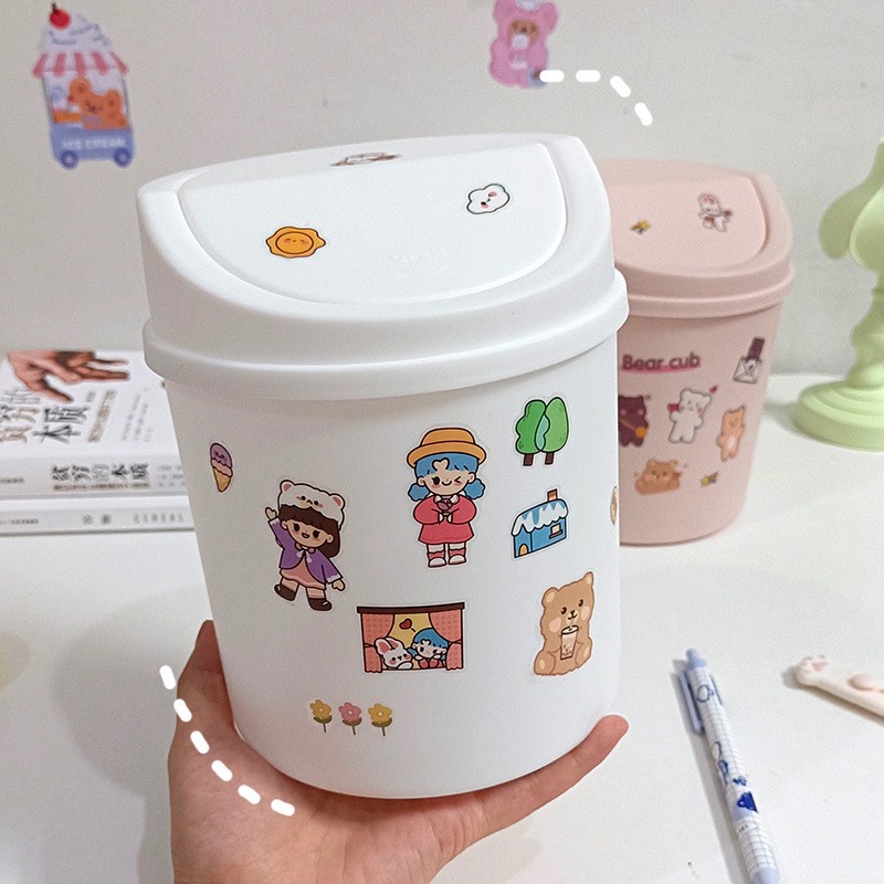 [Kèm sticker] Thùng rác mini FREESHIP Thùng rác để bàn- Decor bàn học phụ kiện trang trí- thùng đựng rác nhựa đa năng