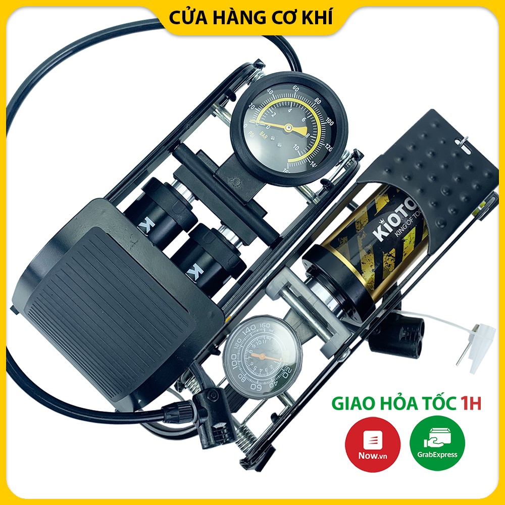 Bơm xe máy đạp chân - bơm xe đạp chuyên dụng bơm khỏe nhanh đồng hồ đo chính xác 2 ống xilanh