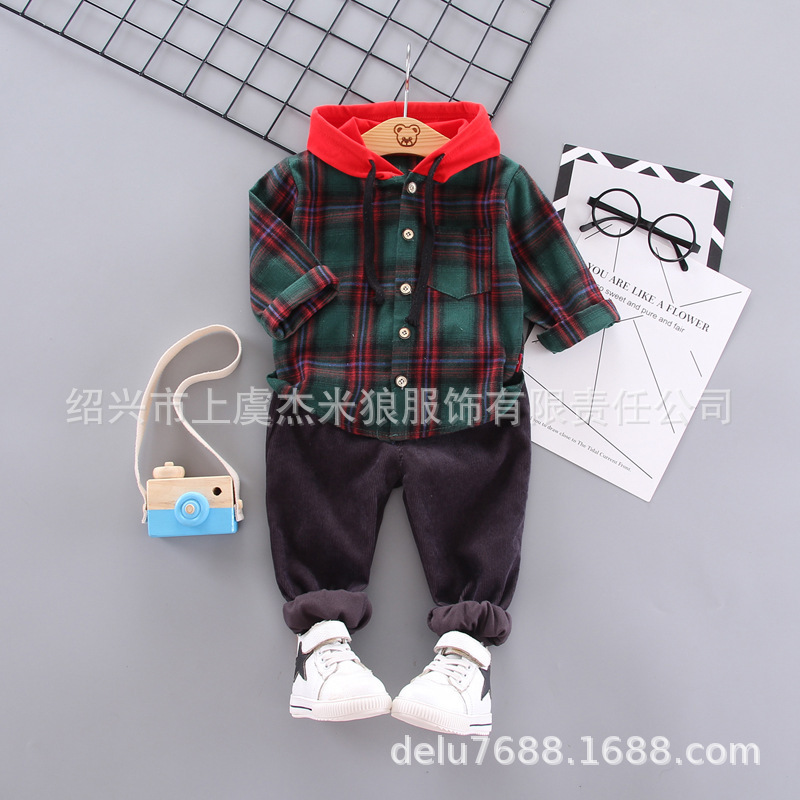 Set Áo Hoodie + Quần Dài Kẻ Sọc Caro Cho Bé