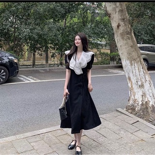 Váy phối tơ cổ V