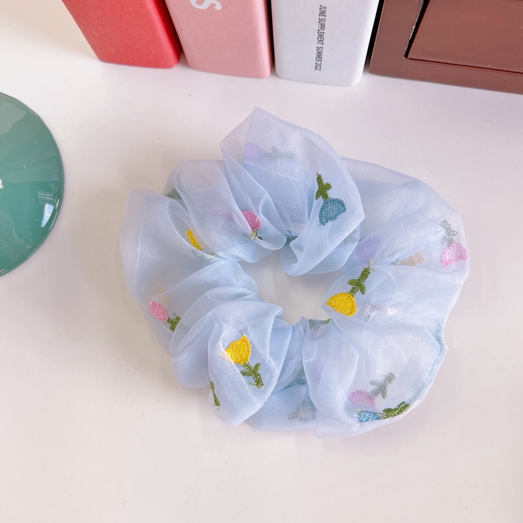 Dây cột tóc vải scrunchies nhiều hoa xinh xắn phong cách Hàn Quốc DXX