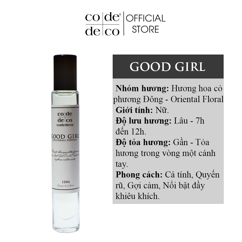 Tinh Dầu Nước Hoa Code Deco Good Girl Cá Tính, Ngọt Ngào, Gợi Cảm 12ml - Chai Dạng Lăn