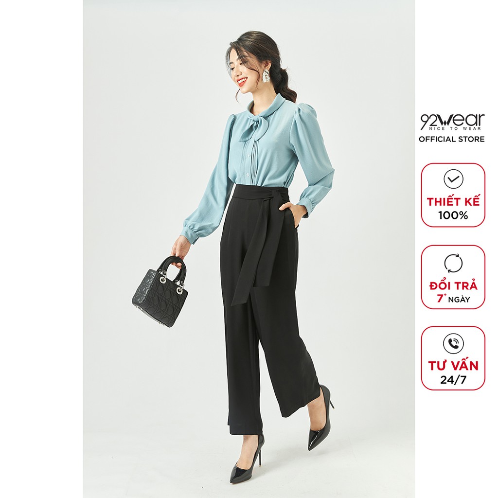 Quần ống rộng cạp nơ 92WEAR thiết kế công sở thanh lịch, tôn dáng QAA1650