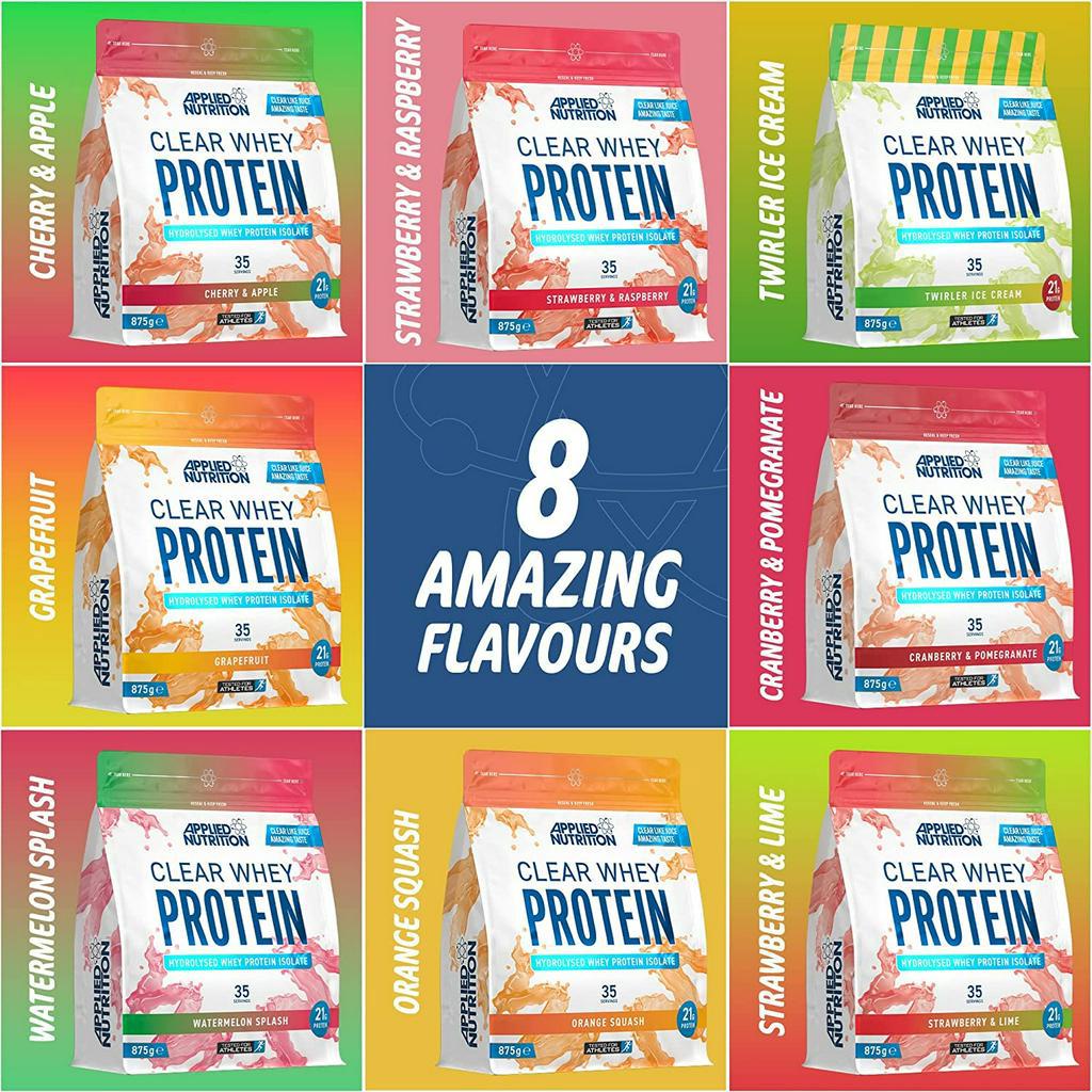 Clear Whey Protein | Applied Nutrition | Gói 875g (35 lần dùng), Hỗ Trợ Phục Hồi &amp; Tăng Cơ, Vị Trái Cây | Nhập Anh Quốc