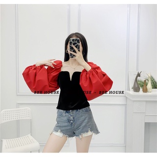 Áo kiểu cổ V tay phồng - A05
