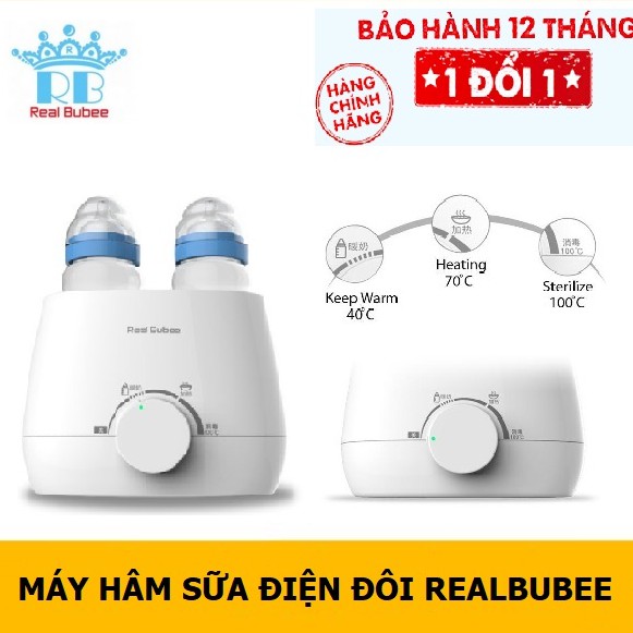 Máy Hâm Sữa Tiệt Trùng Đôi REALBUBEE, Tặng Gắp Chống Nóng Và Dụng Cụ Vệ Sinh Bình Sữa Của Hãng