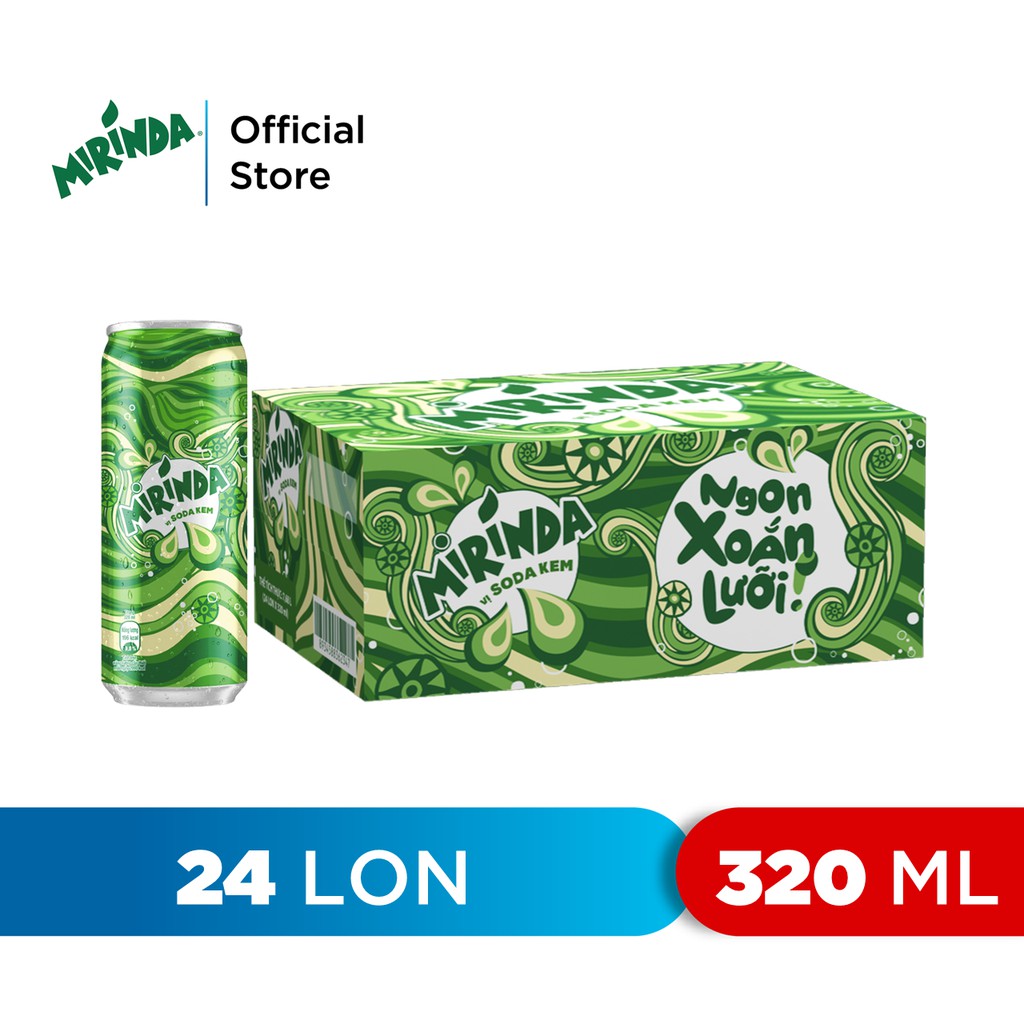 Thùng 24 Lon Nước Ngọt Có Gaz Mirinda Soda Kem (320ml/lon)