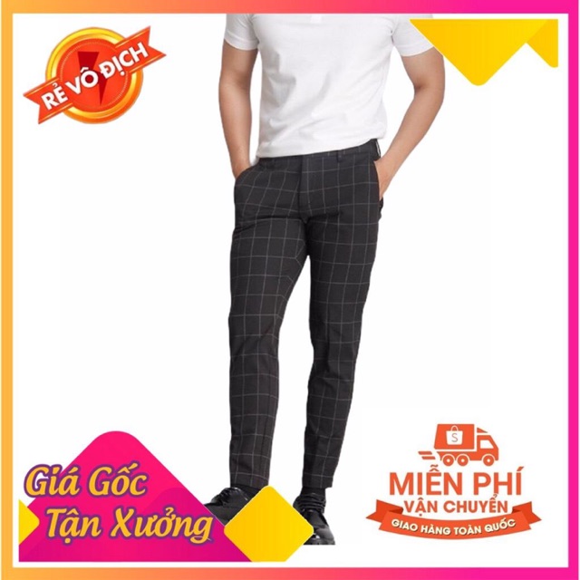 Quần tây nam đen caro phom ôm ống côn vải dày đẹp hình thật do shop tự chụp, giá rẻ nhất và chất lượng loại 1