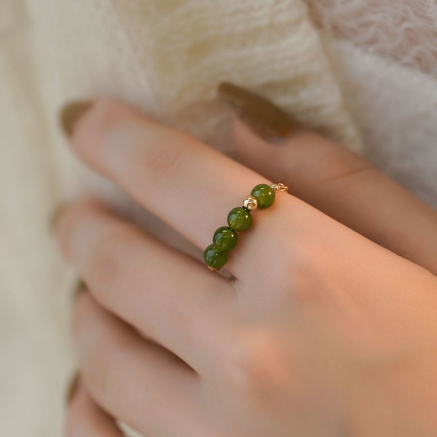 Nhẫn Đính Ngọc Bích Hetian Màu Ngọc Bích Sang Trọng Phong Cách Retro Đơn Giản Cao Cấp Cho Nữ