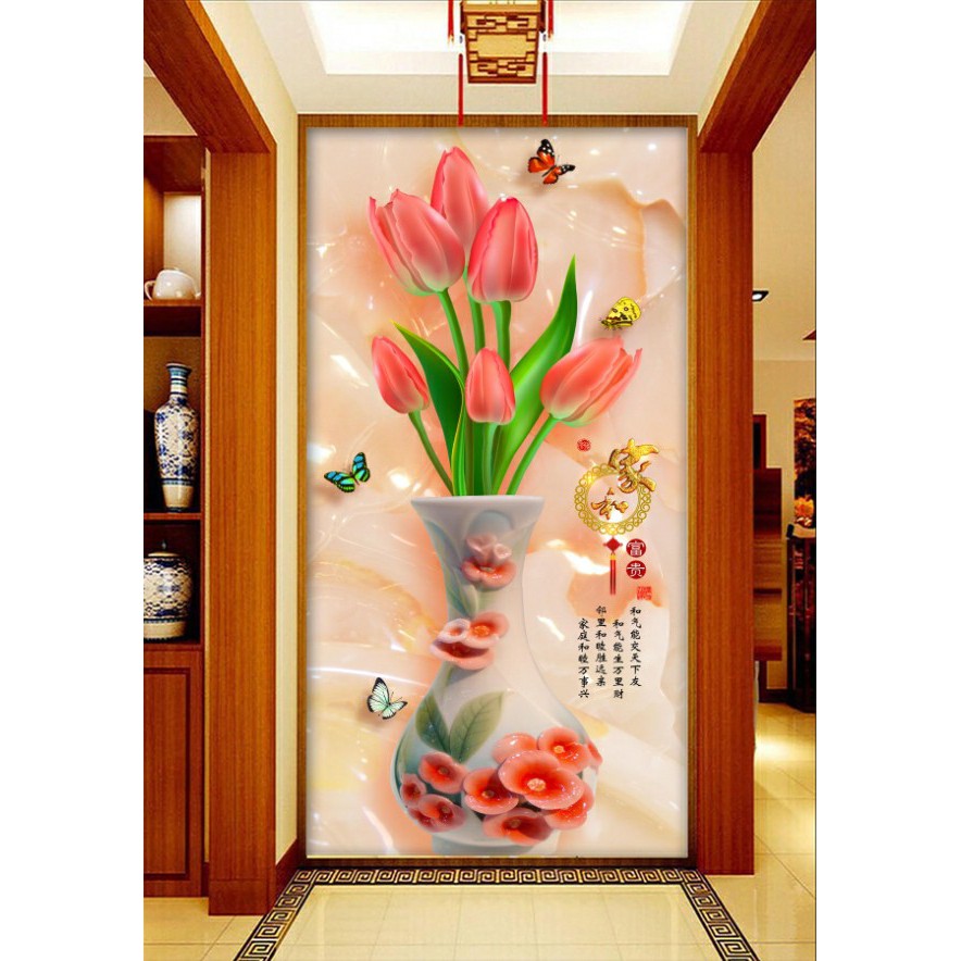 Tranh dán tường 3D BÌNH HOA đẹp mê ly đủ các mẫu