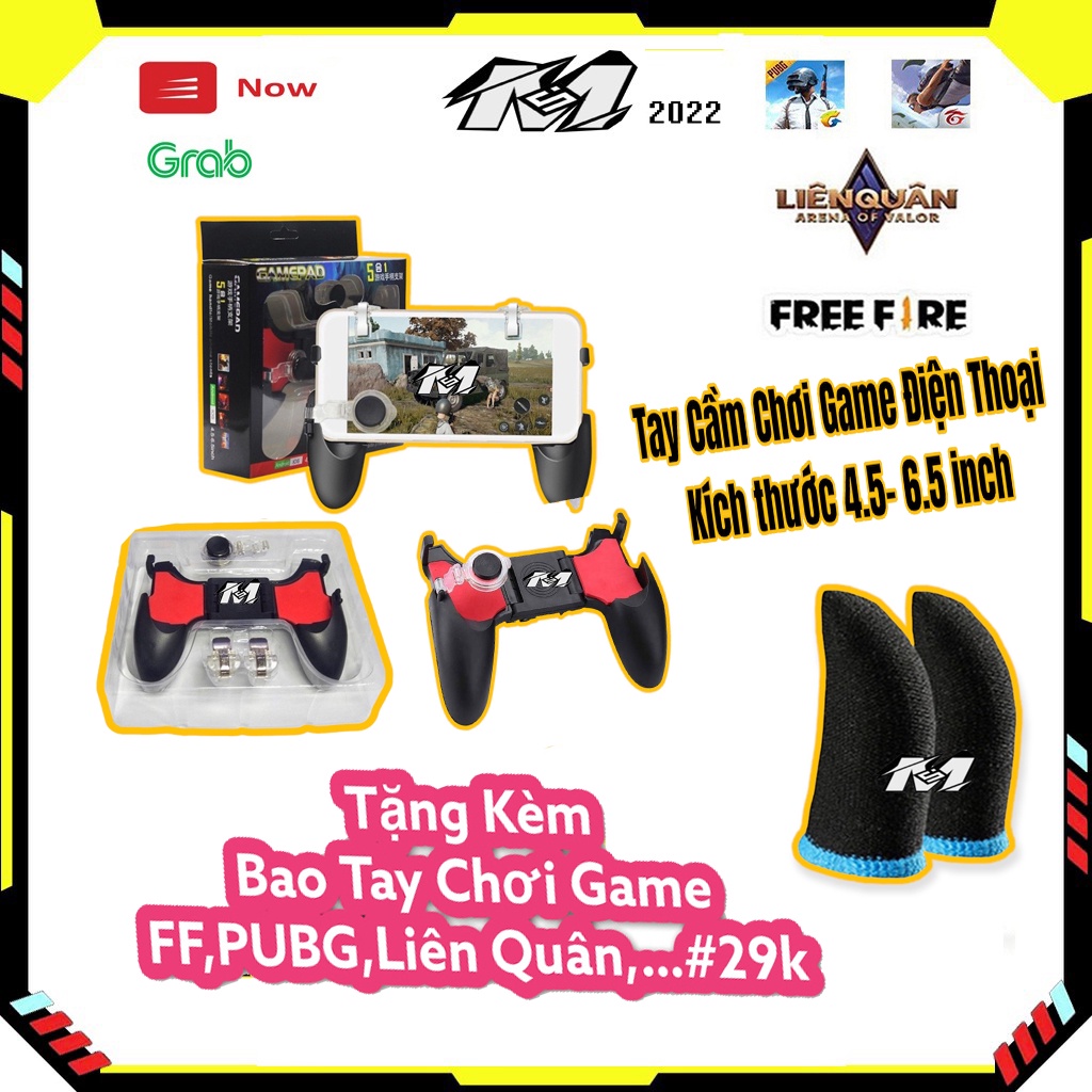 Tay cầm chơi game 5in 1,Tặng kèm găng tay chơi game chống mồ hôi, Phụ kiện chơi game Pubg, FF, liên quân mobile