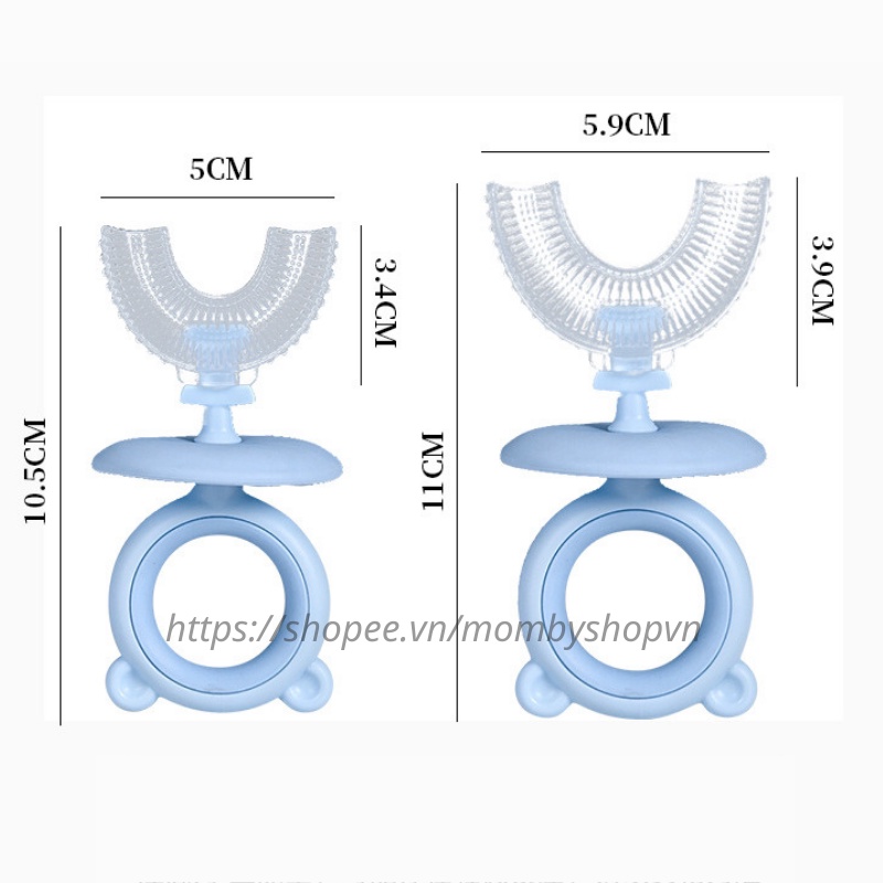Bàn chải đánh răng chữ u cho bé Teddy kèm cốc, bàn chải đánh răng silicon cho bé từ 2 - 7 tuổi