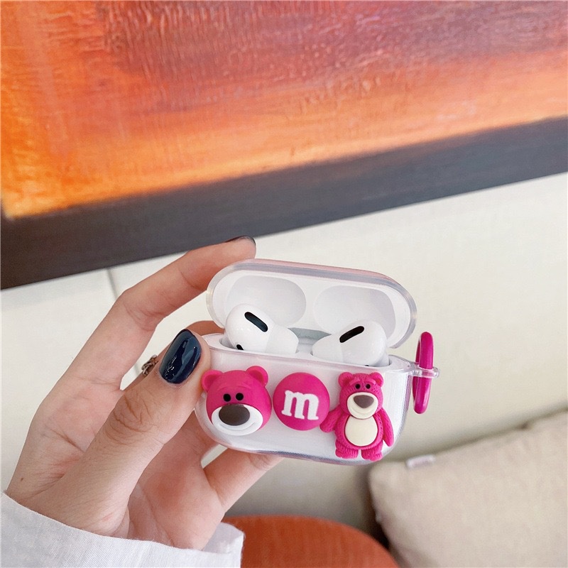 Vỏ bao đựng tại nghe airpod gắn Gấu Dâu Lotso 3  bảo vệ bao đựng tai nghe không dây bluetooth 1/2/Pro/i12/i9/i7