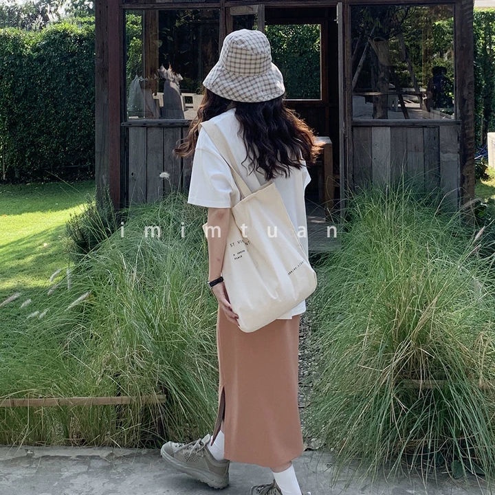 Túi xách vải canvas cỡ lớn in chữ thời trang Harajuku