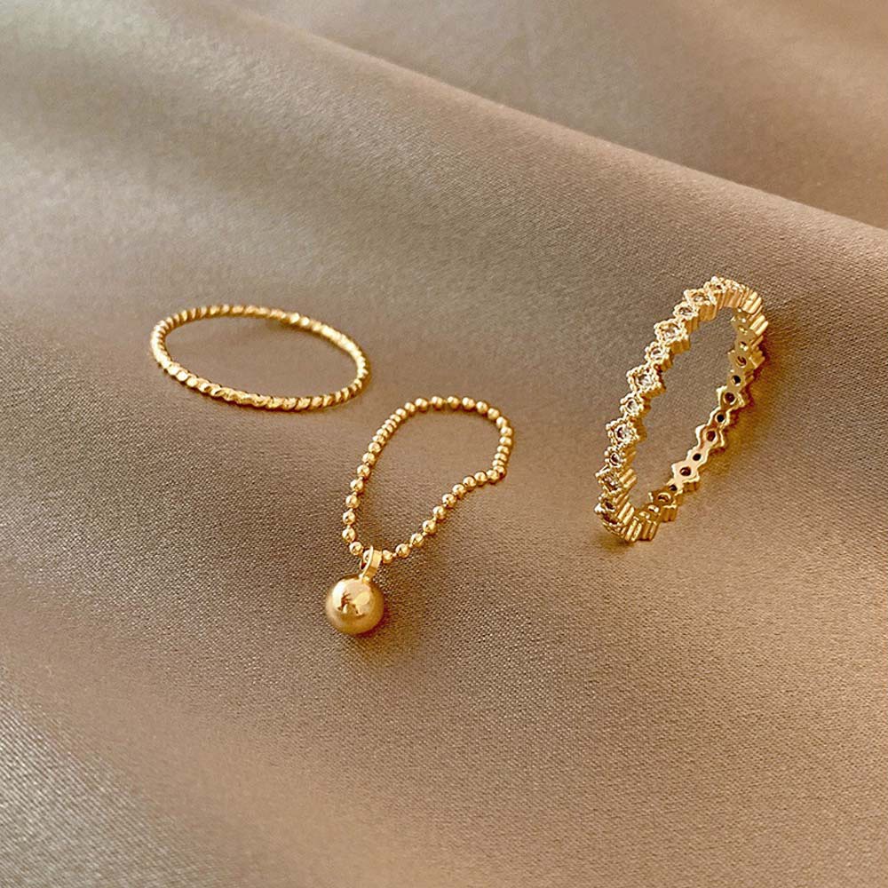 Set 3 Nhẫn Đeo Ngón Tay Đính Đá Zircon Nhiều Màu Phong Cách Hàn Quốc Cổ Điển Thời Trang Cho Nữ