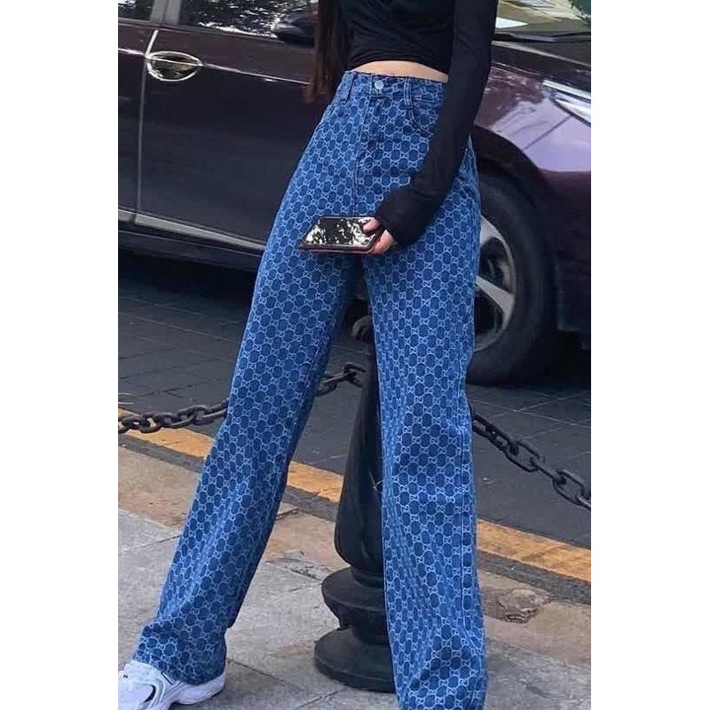 [Unicool.clo] Quần Jeans ống suông hoạ tiết Gucci